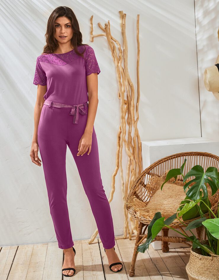 Pantalon coupe droite uni, maille (violine) Pantalon coupe droite uni, maille (violine)