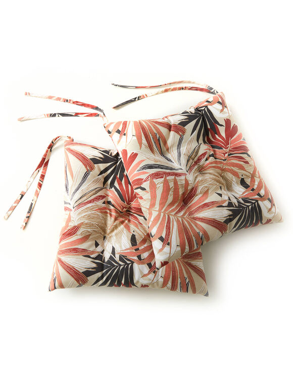 Galette de chaise imprimé feuillage - lot de 2 (rose / terracotta)