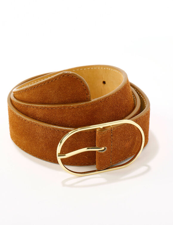 Ceinture boucle coloris dor&eacute;, cro&ucirc;te de cuir (caramel)