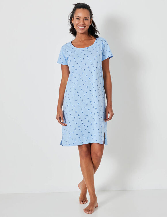 Chemise de nuit courte imprimée fleurs (bleu glacier)