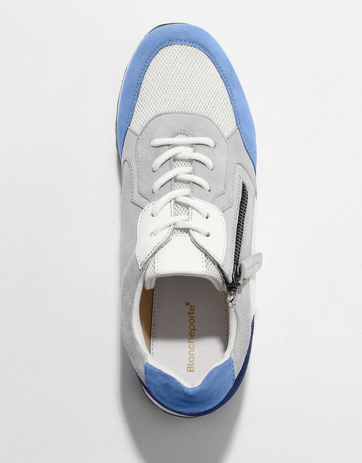 Sneakers style running zippées en cuir multicolore à semelle compensée (bleu) Sneakers style running zippées en cuir multicolore à semelle compensée (bleu)