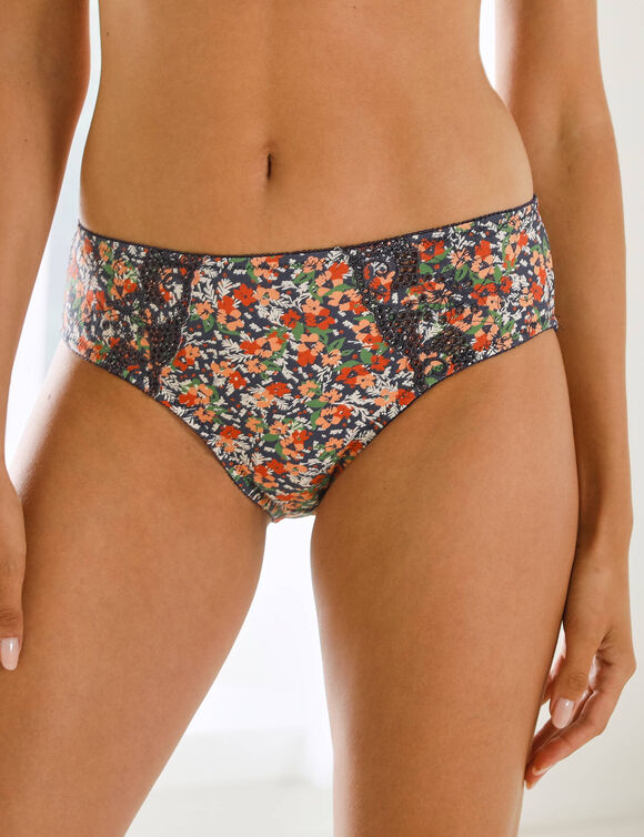 Culotte brodée forme midi coton imprimé petites fleurs Olbia - lot de 2 (marine)