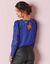 Blouse décolleté festonné dos, manches dentelle (bleu roy)