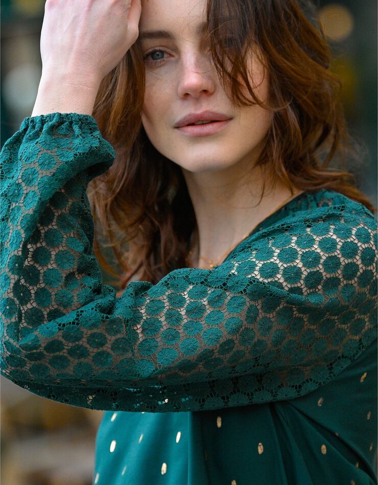 Blouse imprimée manches dentelle (vert / doré) Blouse imprimée manches dentelle (vert / doré)