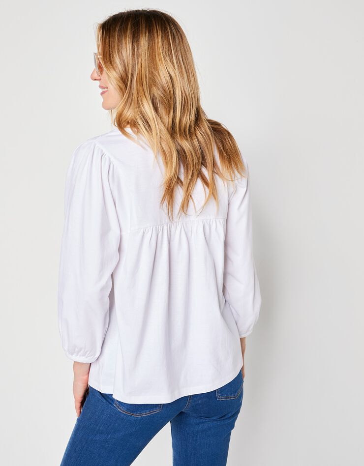 Tee-shirt manches 3/4, empiècement broderie anglaise (blanc) Tee-shirt manches 3/4, empiècement broderie anglaise (blanc)
