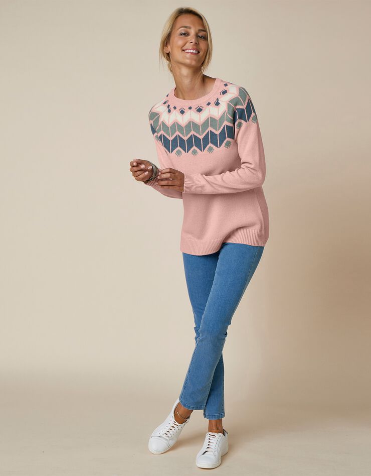 Pull décolleté jacquard (rose / kaki) Pull décolleté jacquard (rose / kaki)