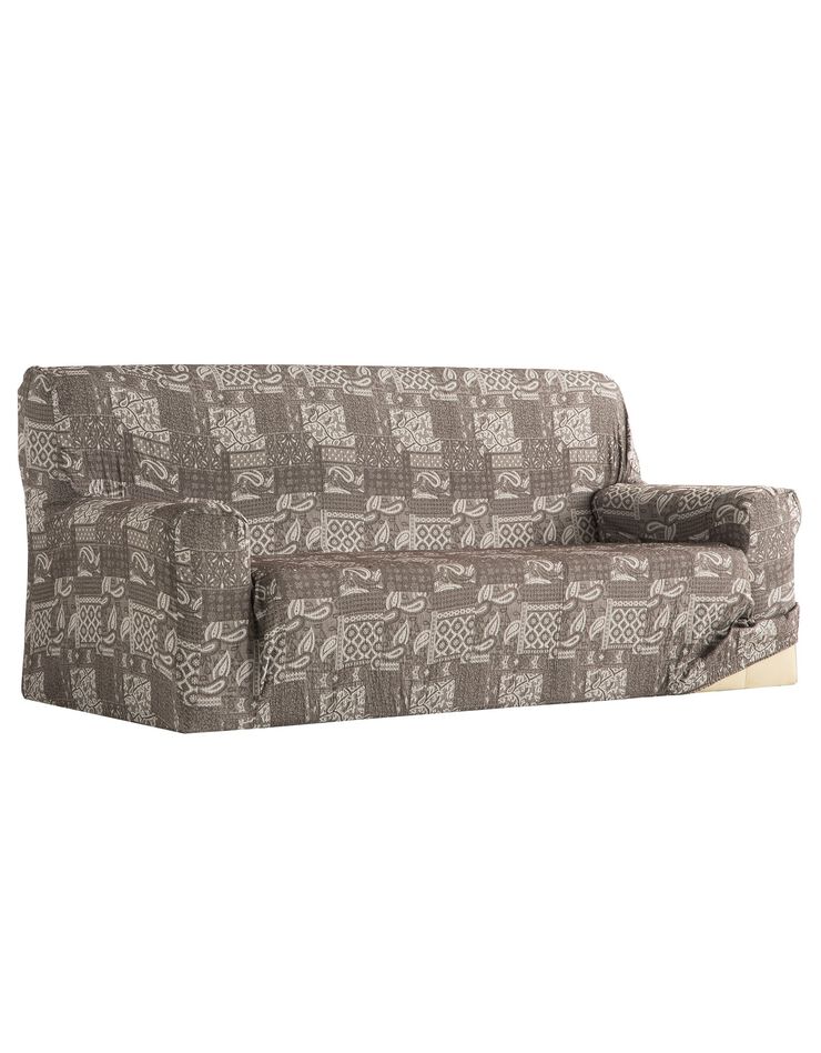 Housse extensible jacquard motif patchwork fauteuil canapé (gris)