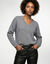 Pull col V festonn&eacute;, maille pointelle ajour&eacute;e fantaisie (gris chin&eacute;)