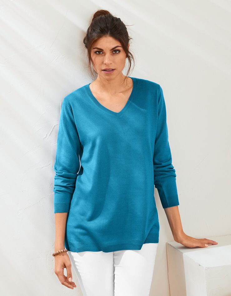 Pull col V toucher cachemire (bleu prusse) Pull col V toucher cachemire (bleu prusse)