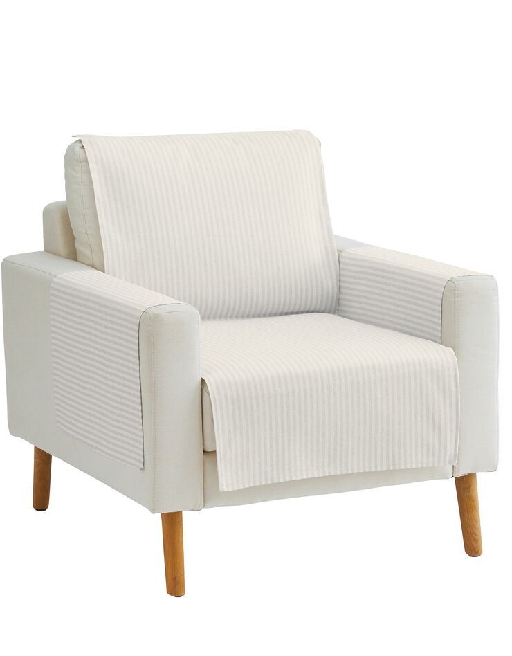 Protège-salon rayé coton polyester effet lin (gris) Protège-salon rayé coton polyester effet lin (gris)