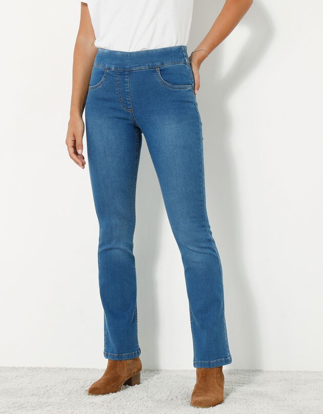 Jean bootcut ultra confort, maille effet denim, petite stature (stone)