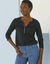 T-shirt col tunisien manches 3/4, broderie anglaise (noir)
