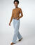 T-shirt uni col rond stretch (caramel)