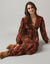 Robe longue col V manches blousantes, crépon imprimé (multicolore)