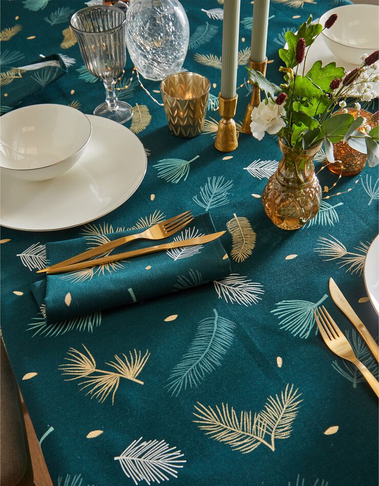 Nappe imprimée feuillage doré (vert / doré) Nappe imprimée feuillage doré (vert / doré)