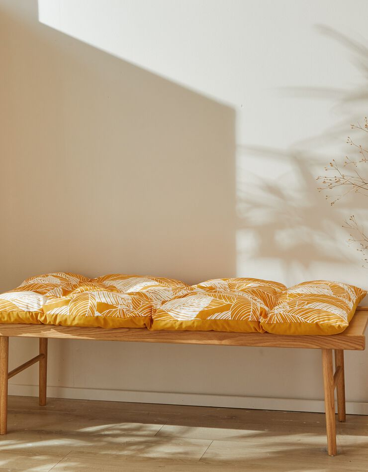 Long coussin déco coton imprimé feuillage (jaune) Long coussin déco coton imprimé feuillage (jaune)