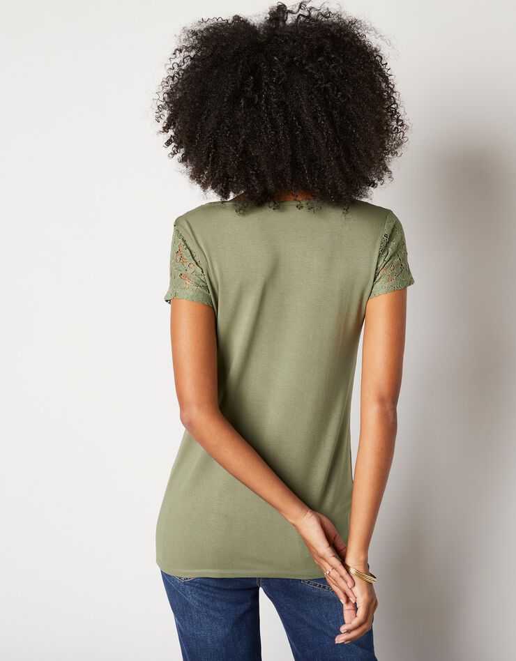 Tee-shirt dentelle col rond manches courtes (bronze) Tee-shirt dentelle col rond manches courtes (bronze)