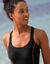 Maillot de bain 1 pièce uni Lohena, spécial maintien (noir / orange)