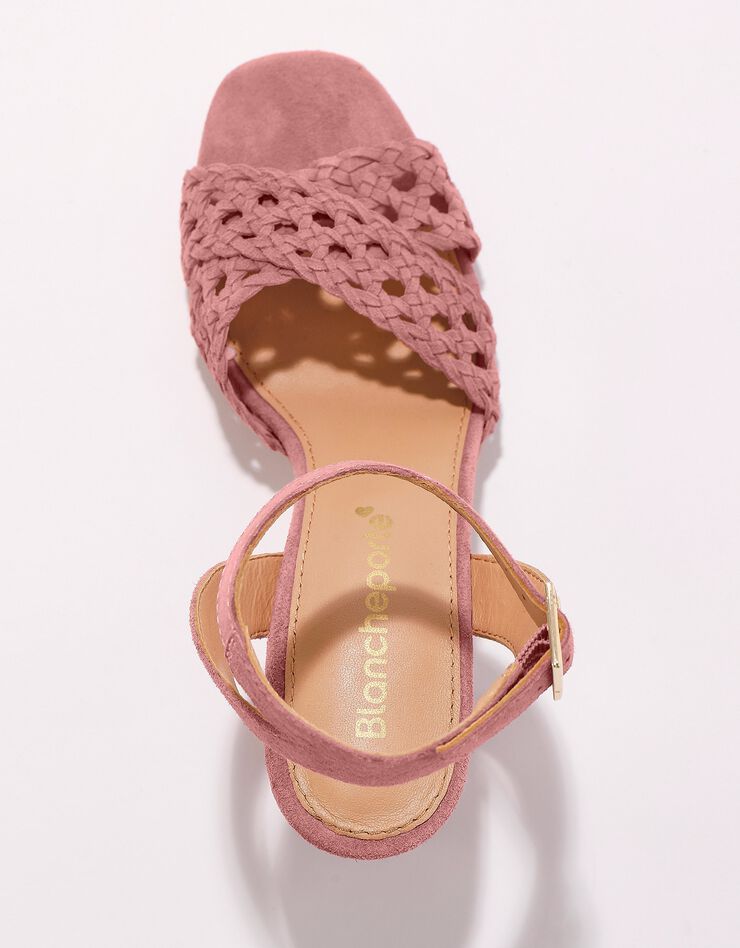 Sandales à brides en cuir tressé à talon  (vieux rose)