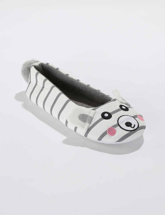 Ballerines d'intérieur brodées souris (blanc)