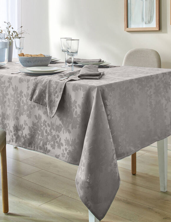 Nappe damass&eacute;e feuillages (gris perle)