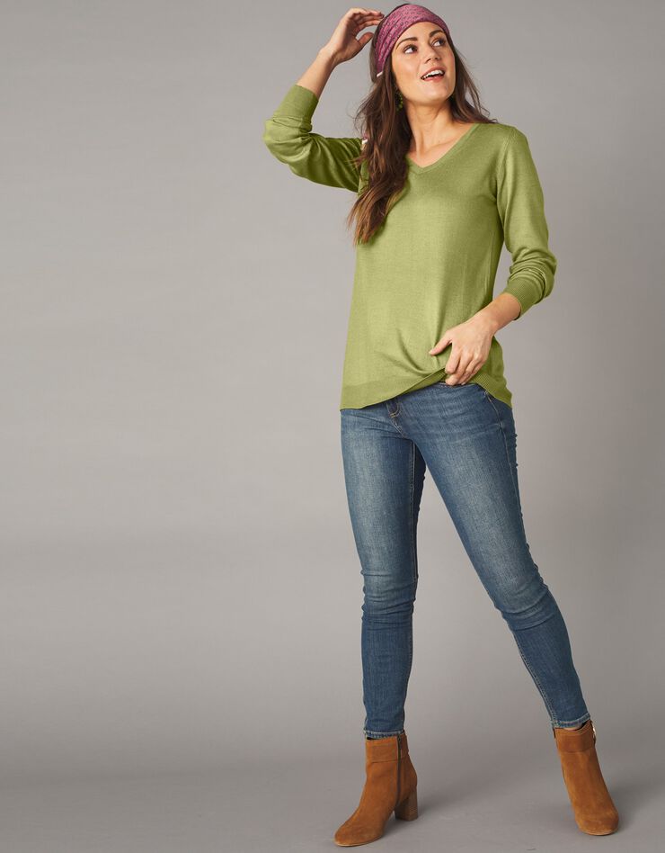 Pull col V toucher cachemire (vert mousse) Pull col V toucher cachemire (vert mousse)