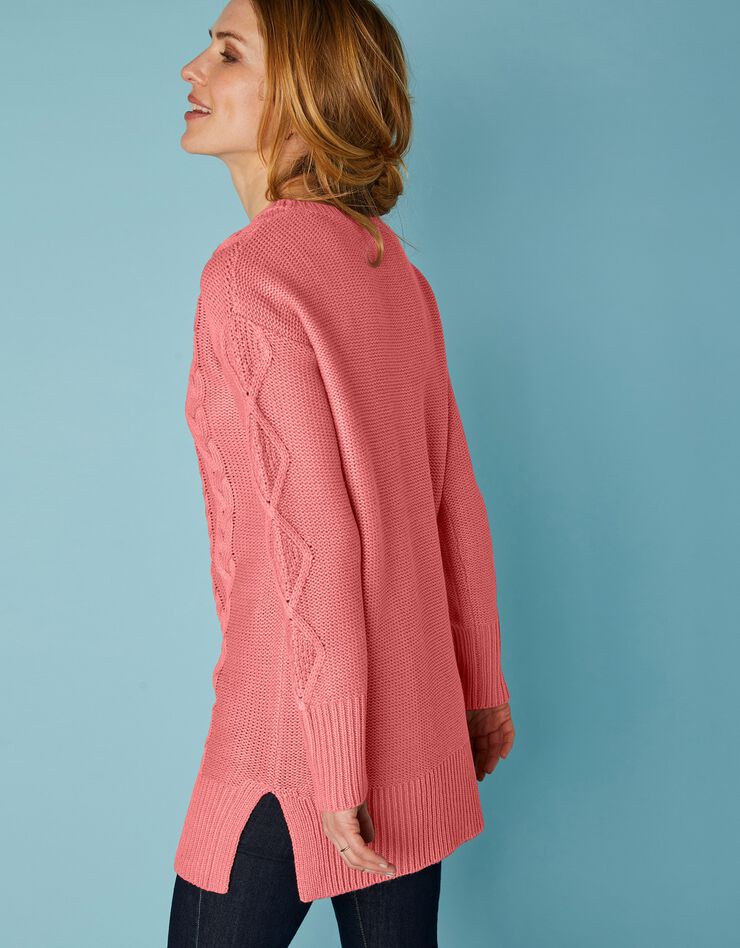 Pull tunique torsadé manches longues toucher cachemire (corail grisé) Pull tunique torsadé manches longues toucher cachemire (corail grisé)
