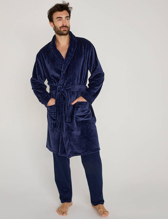 Robe de chambre polaire toucher peluche textur&eacute;e (bleu)