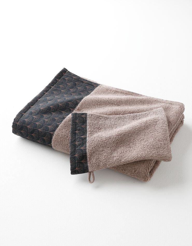 Éponge bouclette 420g/m² liteau imprimé ginkgo  (chocolat)
