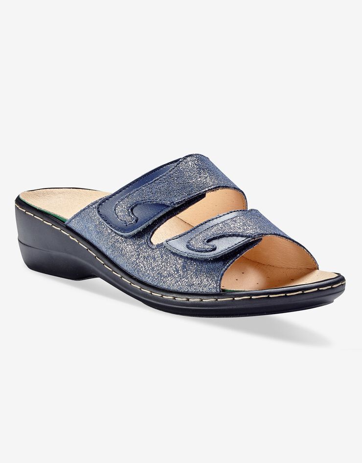Mules compensées en cuir - largeur confort (marine) Mules compensées en cuir - largeur confort (marine)