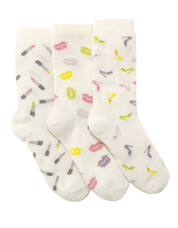 Chaussettes fantaisie à motifs girly - lot de 3 (écru) Chaussettes fantaisie à motifs girly - lot de 3 (écru)
