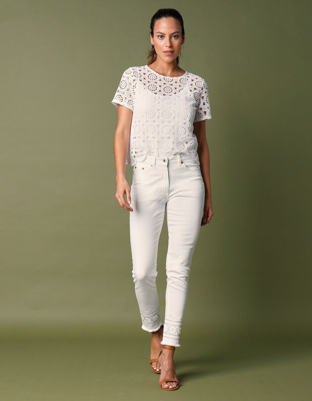 Jean 7/8 base brodée macramé  (blanc)