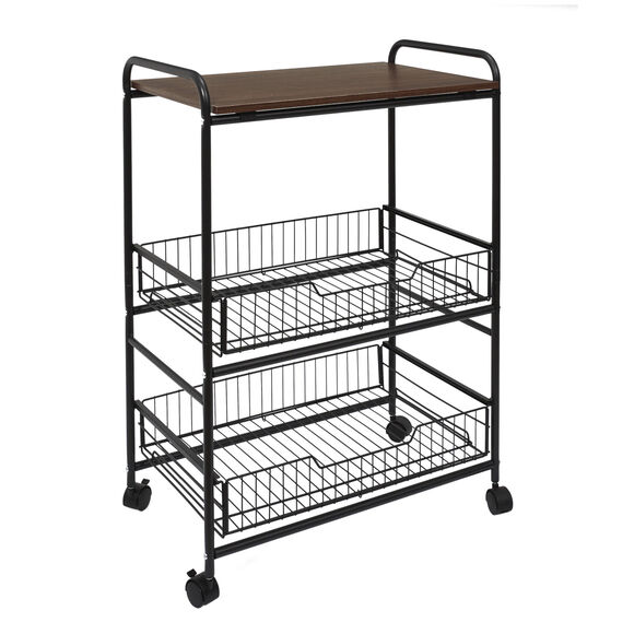 Desserte &agrave; roulettes 2 paniers coulissants (noir)