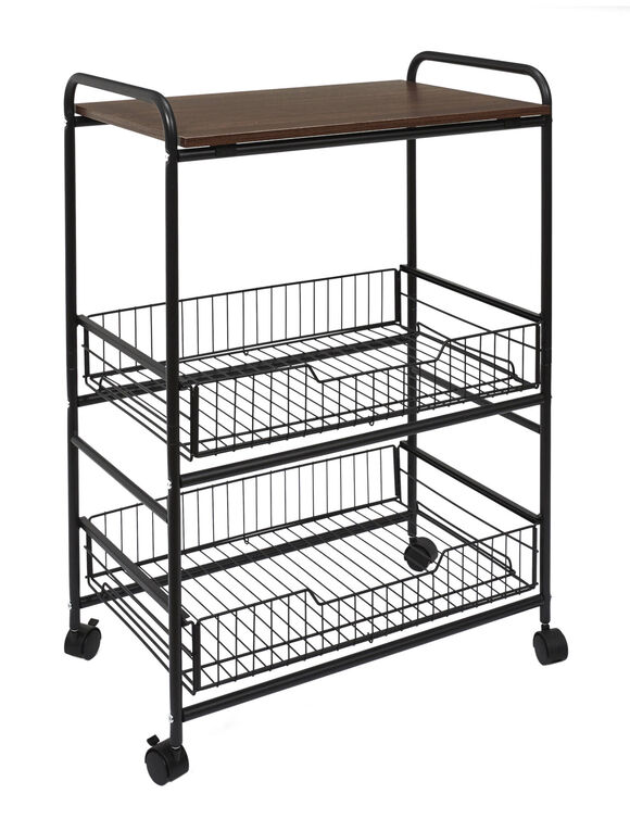 Desserte &agrave; roulettes 2 paniers coulissants (noir)