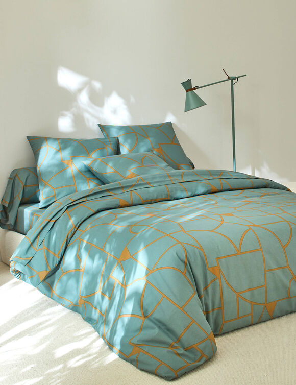 Linge de lit Geoffroy en coton &agrave; motifs graphiques (eucalyptus)