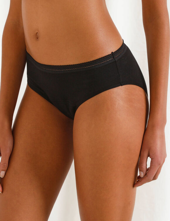 Slip menstruel en coton biologique (**) lavable - flux abondant (noir)