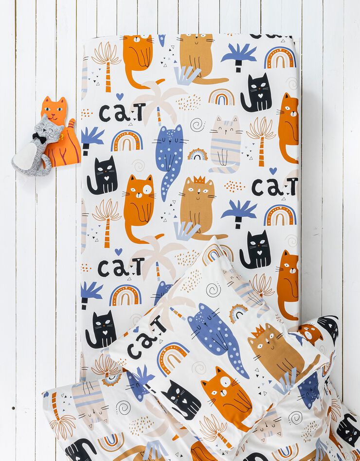 Linge de lit enfant Minou imprimé chat 1 personne - coton (blanc)