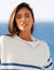 Pull rayé, col broderie anglaise (écru / bleu)