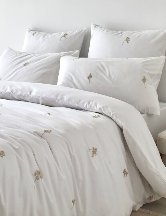 Linge de lit blanc brodé feuillage Colombine® (blanc)