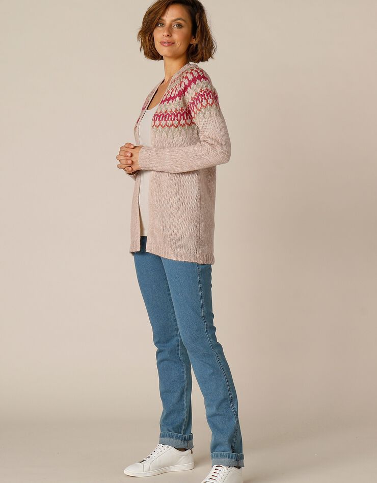 Gilet jacquard porter ouvert toucher mohair (beige chiné) Gilet jacquard porter ouvert toucher mohair (beige chiné)