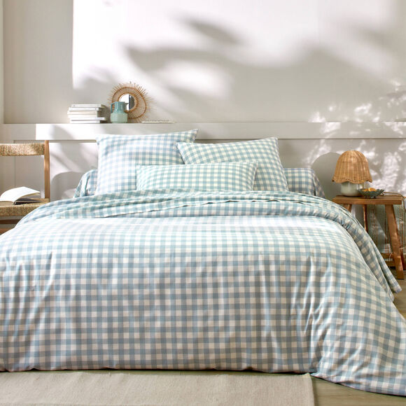Linge de lit Lou imprimé carreaux - en coton (vert grisé)