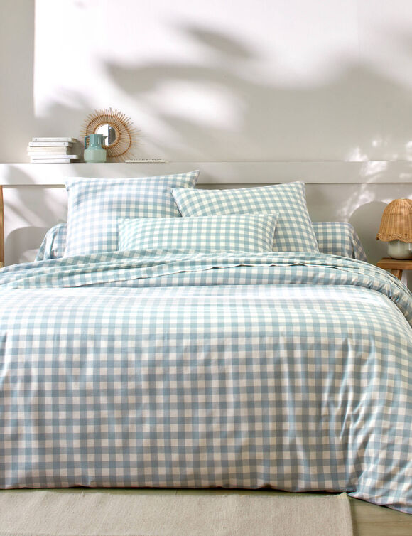 Linge de lit Lou imprimé carreaux - en coton (vert grisé)