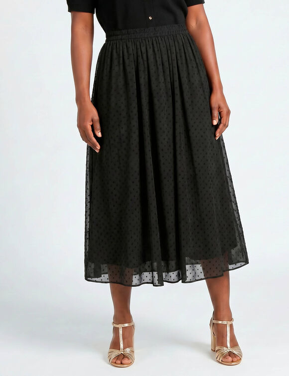 Jupe longue, voile plumetis, taille &eacute;lastiqu&eacute;e (noir)