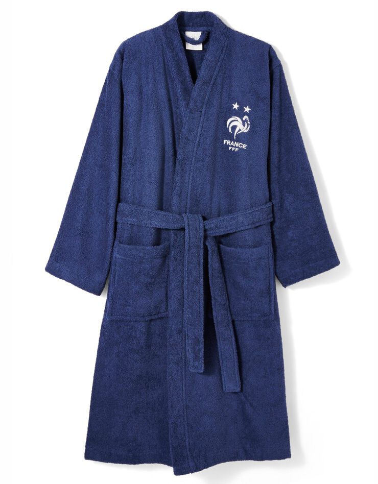 Peignoir de bain adulte FFF® col kimono, éponge bouclette (bleu)