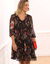Robe à plis voile imprimé fleuri (noir / kaki)