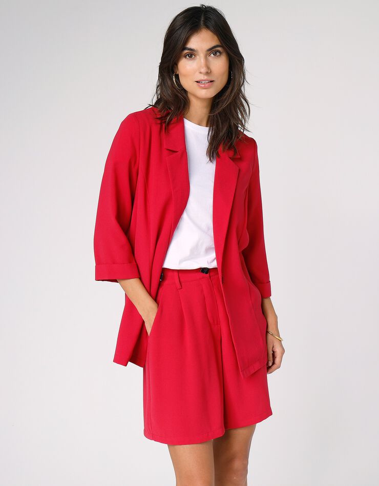 Veste blazer fluide manches 3/4 (framboise)