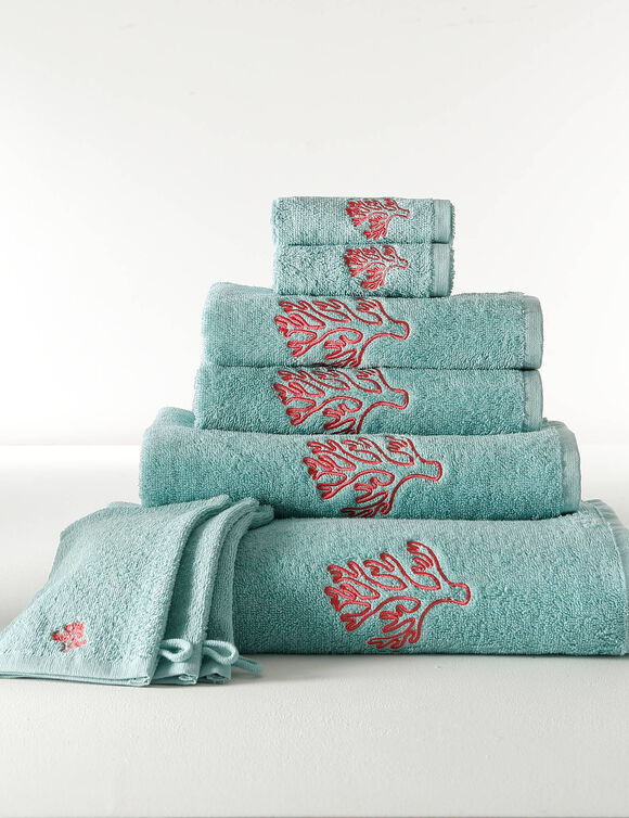Collection serviettes de bain 420 g/m&sup2; brod&eacute;es corail (vert d'eau)