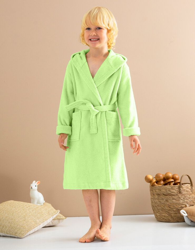 Peignoir de bain enfant singe Kikou à capuche éponge coton - 380 g/m² (anis) Peignoir de bain enfant singe Kikou à capuche éponge coton - 380 g/m² (anis)