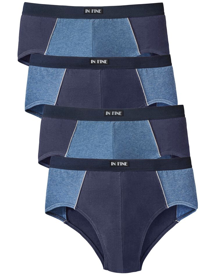 Slip fermé bicolore, taille haute - lot de 4 (jeans / marine) Slip fermé bicolore, taille haute - lot de 4 (jeans / marine)