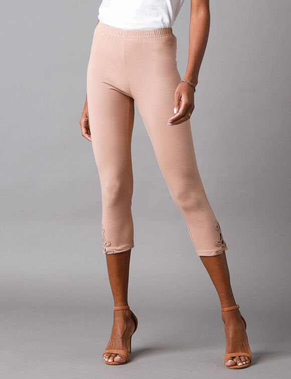Legging 3/4 macramé, taille élastiquée (taupe)
